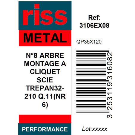 Arbre de montage à cliquet N°8 pour scie trépan (Ø32-210mm) Q11mm - Riss