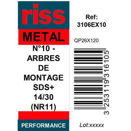 Arbre de montage SDS+ N°10 pour scie trépan (Ø14 à 30mm) - Riss