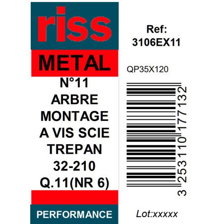 Arbre de montage à vis N°11 pour scie trépan (Ø32-210mm) Q11mm - Riss
