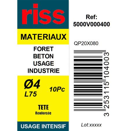 Boite 10 forets béton industrie qualité Pro Ø4mm - Riss