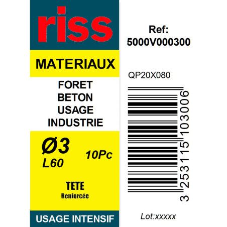 Boite 10 forets béton industrie qualité Pro Ø3mm - Riss