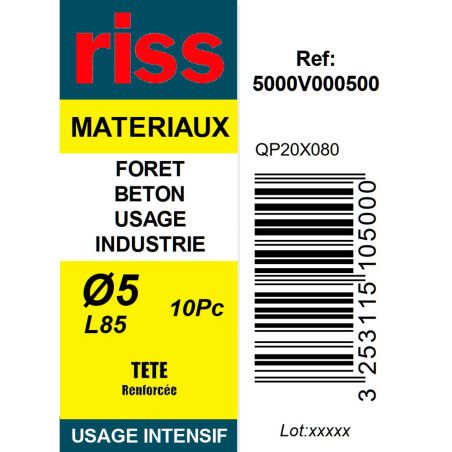 Boite 10 forets béton industrie qualité Pro Ø5mm - Riss