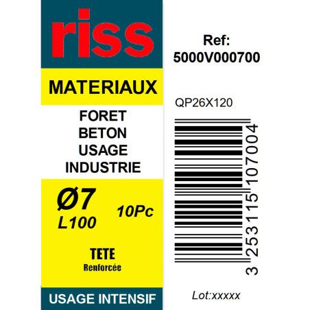 Boite 10 forets béton industrie qualité Pro Ø7mm - Riss