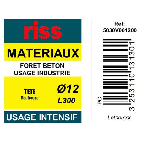Foret béton industrie qualité Pro Ø12 x 300mm - Riss