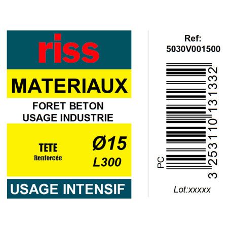 Foret béton industrie qualité Pro Ø15 x 300mm - Riss