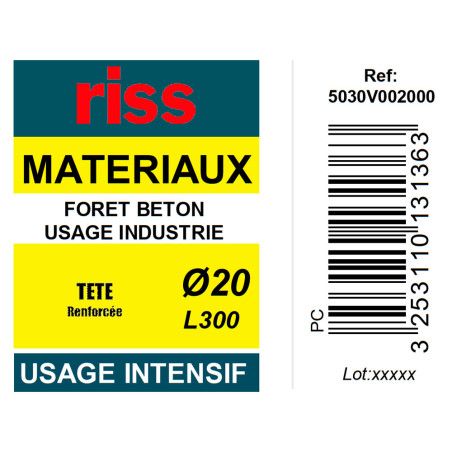 Foret béton industrie qualité Pro Ø20 x 300mm - Riss