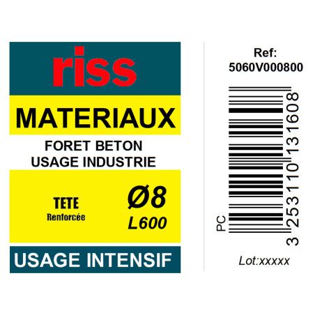 Foret béton industrie qualité Pro Ø8 x 600mm - Riss