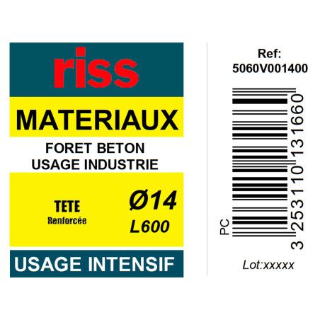 Foret béton industrie qualité Pro Ø14 x 600mm - Riss