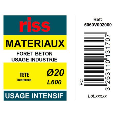 Foret béton industrie qualité Pro Ø20 x 600mm - Riss