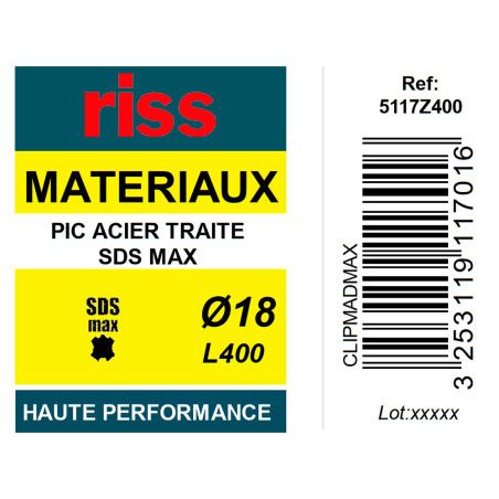 Pic acier SDS Max Ø18 x 400mm - Riss