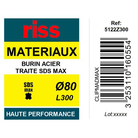 Burin acier SDS Max Ø80mm x 300mm - Riss