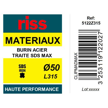 Burin acier SDS Max Ø50mm x 315mm - Riss