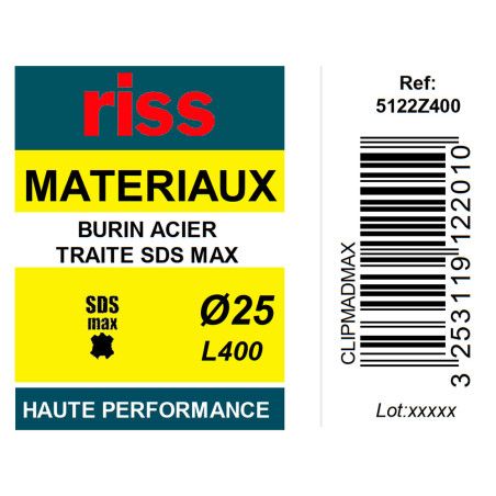 Burin acier SDS Max Ø25mm x 400mm - Riss