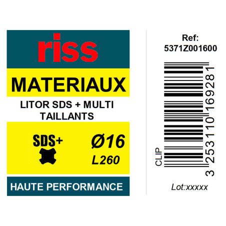 Foret béton haute performance Litor SDS+ multi-taillants Ø16 x 260mm - Riss