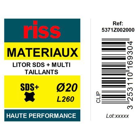 Foret béton haute performance Litor SDS+ multi-taillants Ø20 x 260mm - Riss