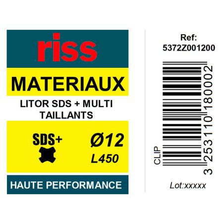 Foret béton haute performance Litor SDS+ multi-taillants Ø12 x 450mm - Riss
