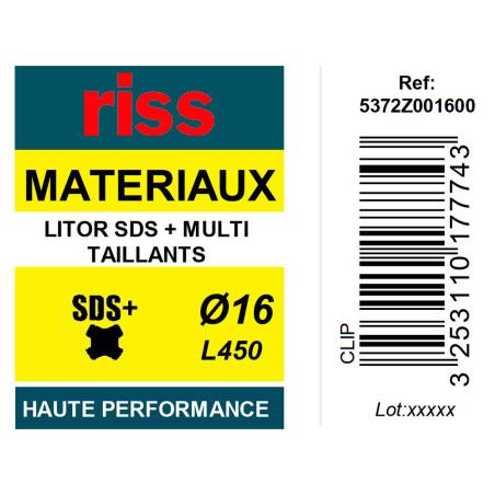 Foret béton haute performance Litor SDS+ multi-taillants Ø16 x 450mm - Riss