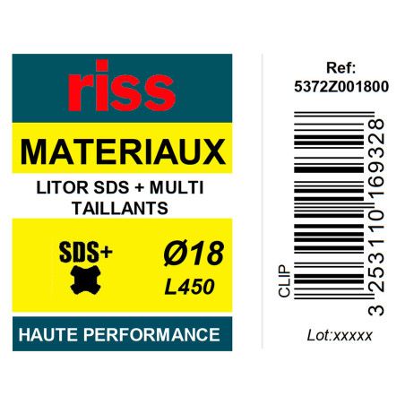 Foret béton haute performance Litor SDS+ multi-taillants Ø18 x 450mm - Riss
