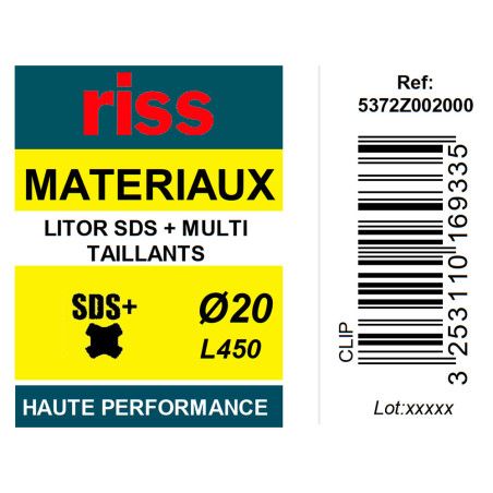 Foret béton haute performance Litor SDS+ multi-taillants Ø20 x 450mm - Riss