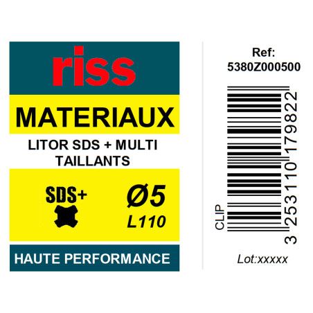Foret béton haute performance Litor SDS+ multi-taillants Ø5 x 110mm - Riss