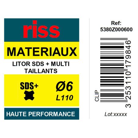 Foret béton haute performance Litor SDS+ multi-taillants Ø6 x 110mm - Riss