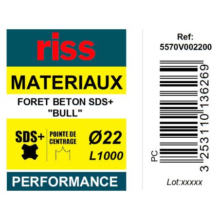 Foret béton SDS+ Bull Ø22 x 1000mm - Riss