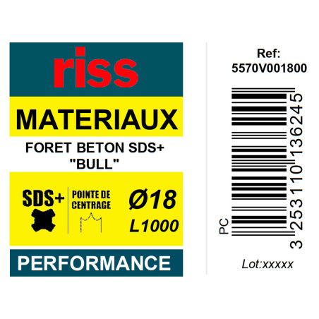 Foret béton SDS+ Bull Ø18 x 1000mm - Riss