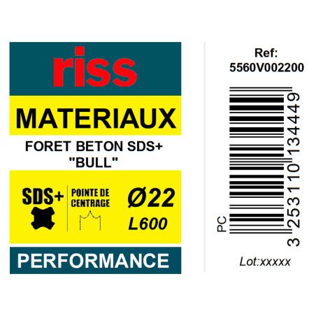 Foret béton SDS+ Bull Ø22 x 600mm - Riss