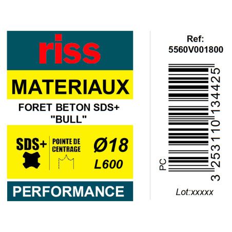 Foret béton SDS+ Bull Ø18 x 600mm - Riss