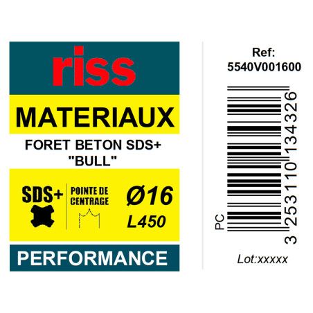 Foret béton SDS+ Bull Ø16 x 450mm - Riss
