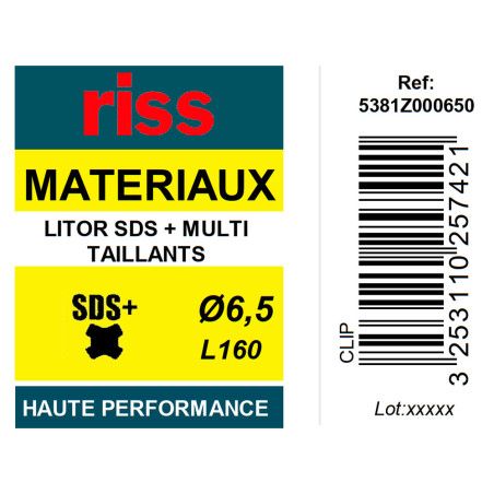 Foret béton haute performance Litor SDS+ multi-taillants Ø6,5 x 160mm - Riss