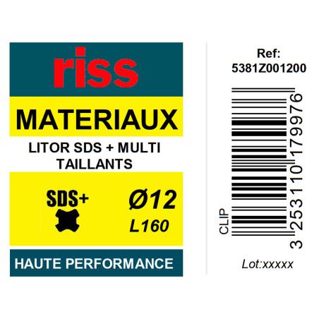 Foret béton haute performance Litor SDS+ multi-taillants Ø12 x 160mm - Riss