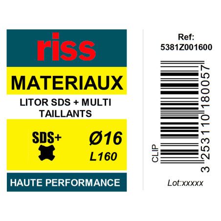 Foret béton haute performance Litor SDS+ multi-taillants Ø16 x 160mm - Riss