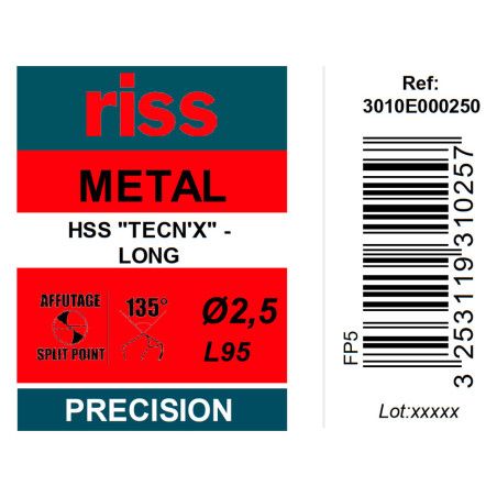 Foret à métaux HSS série longue Ø2,5 x 95mm - Riss