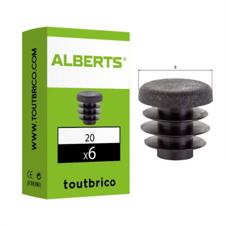 Boite 6 bouchons pour tube rond PVC noir Ø20 - Alberts