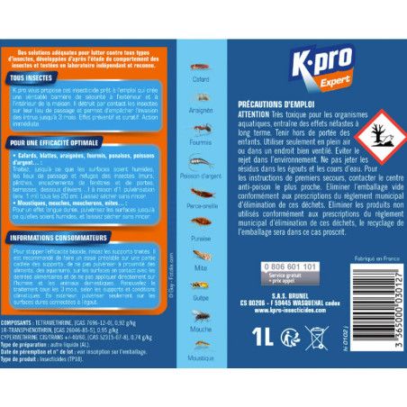 Spray barrière anti insectes volants / rampants Kpro expert 1L